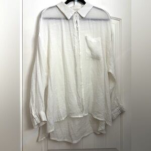Women White high low blouse button down